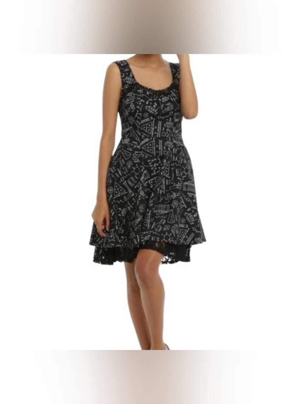 Hot Topic Black Chemistry Science Fit & Flare Lace Bottom Dress Skater Teacher M